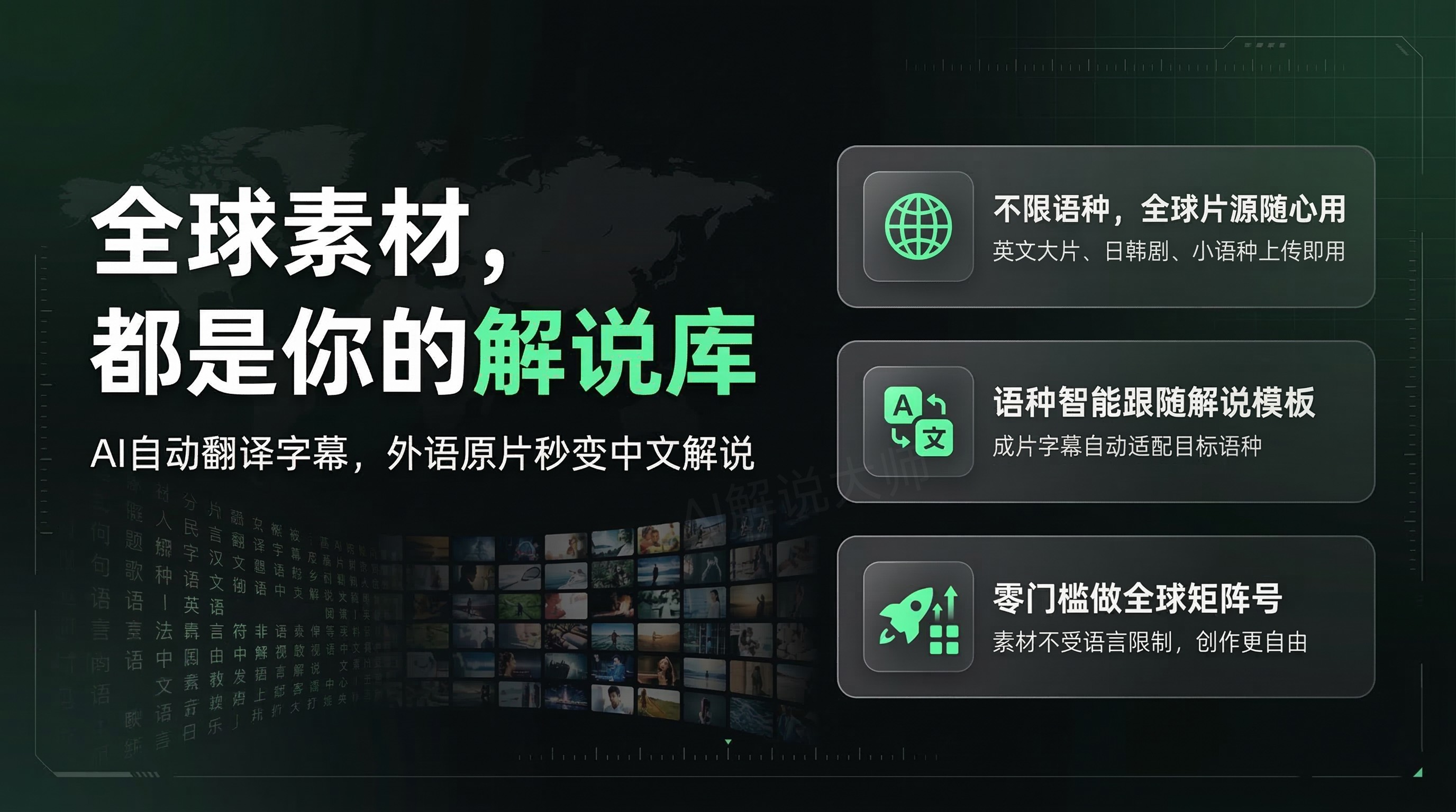 AI字幕翻译+自动校准：全球大片一键汉化，电影解说全自动成片